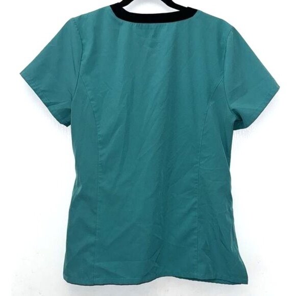 Teal V-Neck Scrub Top With Lace-Up Shoulders & Pockets - Picture 6 of 7